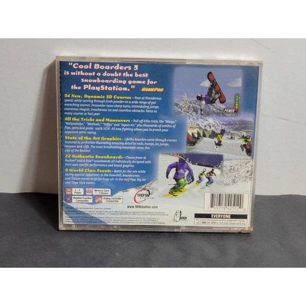 1998 PS1 Cool Boarders 3 Sony PlayStation Game SCUS-94251 Tested Works